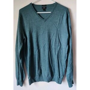 J. Crew Men's V-Neck 100% Merino Wool Sweater Heather Green Slim Fit Size Medium